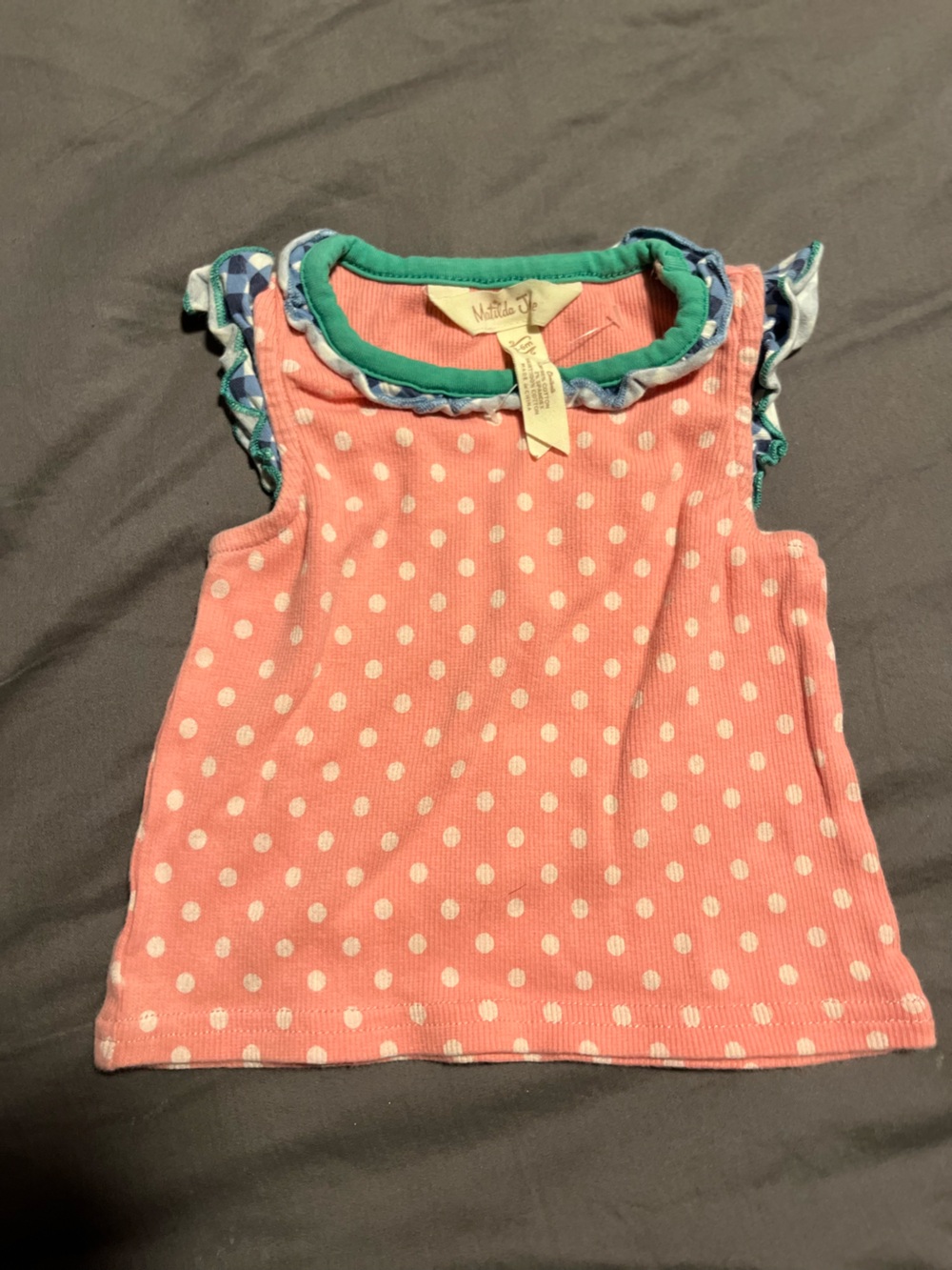 Matilda Jane Pink Polka Dot Sleeveless Top with Green Trim
